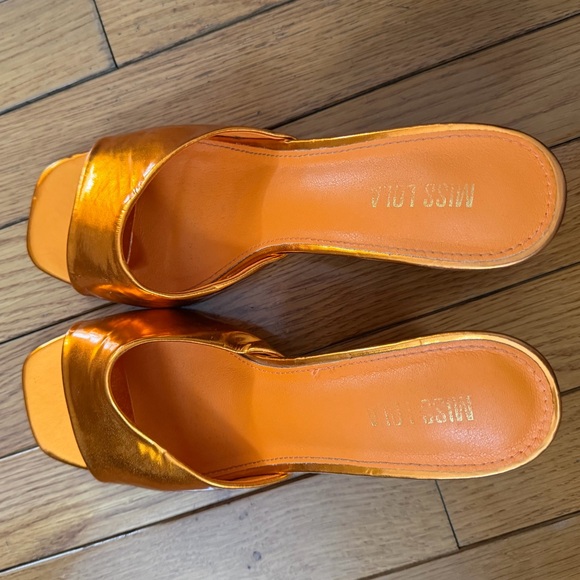 Miss Lola Shiny Orange Mules - Picture 6 of 6